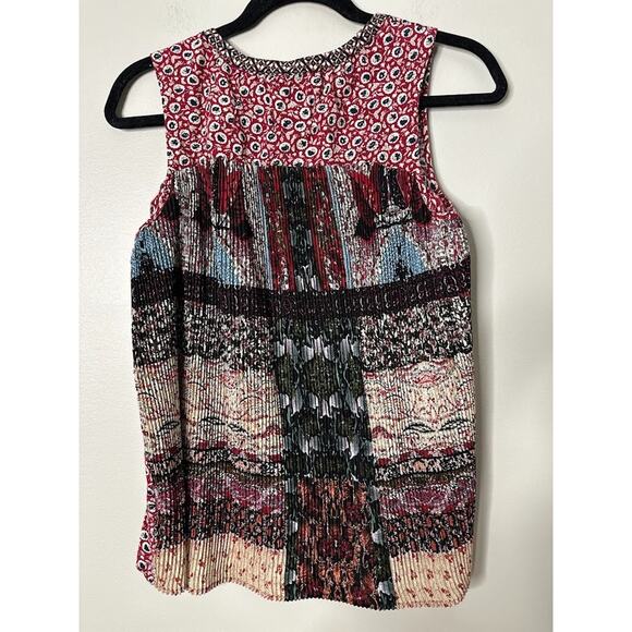 Anthropologie One September Womens Top Size M Tamarosa Red Pleated Patchwork - Picture 6 of 10